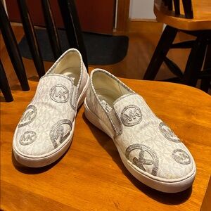 Michael Kors White and Silver Slip-On Sneakers